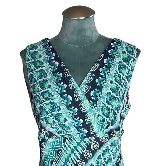 Womens Rabbit Rabbit Rabbit Designs Wrap Fit & Flare Dress Blue Geometric Sze 14 - Picture 5 of 10